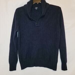J. Crew mens lamb wool dark blue shawl collar long sleeved sweater size large